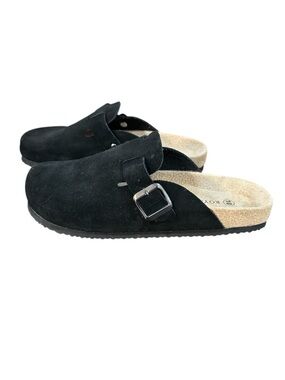 NEW ROYAL CLASS Women's Black Clog Casual Leather Suede Slip-Ons size 10 Sandals